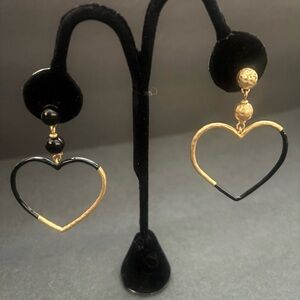 Elegant Black and Gold Heart Earrings